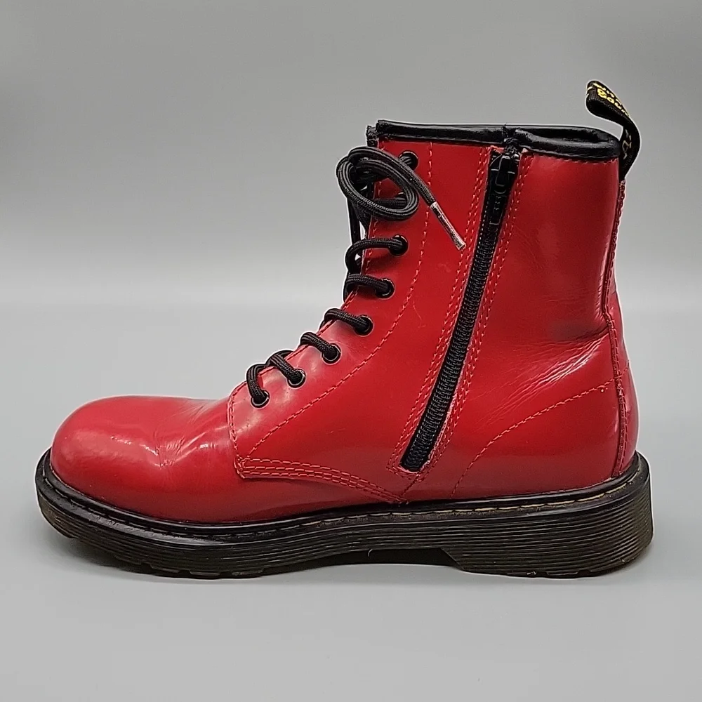Doc Martens Red Patent Leather Boots Combat Boots - Picture 8 of 11